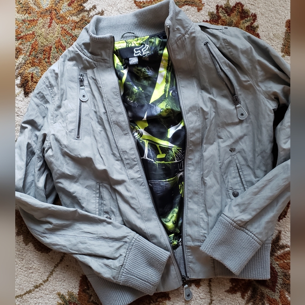Fox Moto Racing jacket with bold fun neon green and black print lining